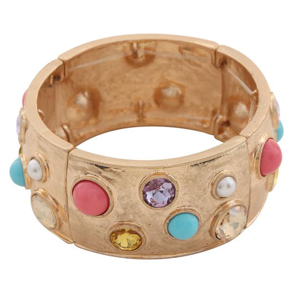 MIXED GEMSTONE BEADED WIDE STRETCH BRACELET
