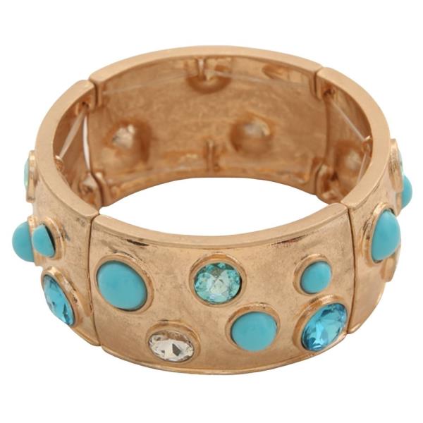 MIXED GEMSTONE BEADED WIDE STRETCH BRACELET