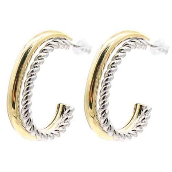 14K GOLD PLATED 2-TONE ROPE C HOOP EARRINGS