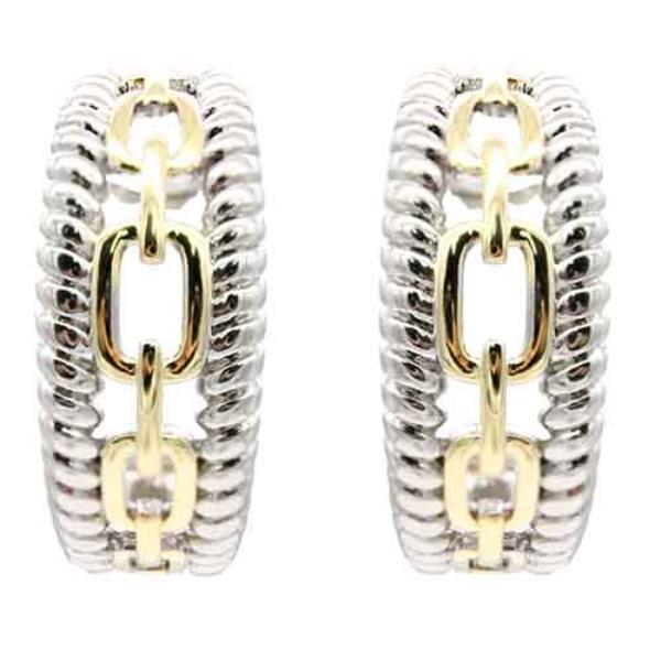 14K GOLD PLATED 2-TONE ROPE CHAIN MIX C HOOP EARRINGS