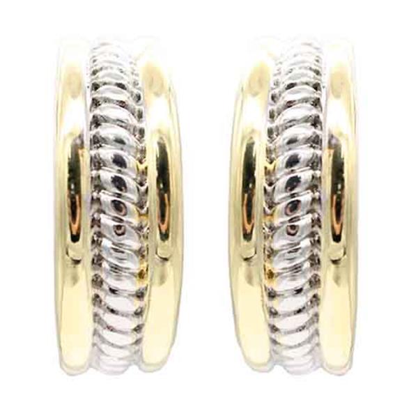 14K GOLD PLATED 2-TONE ROPE MIX C HOOP EARRINGS