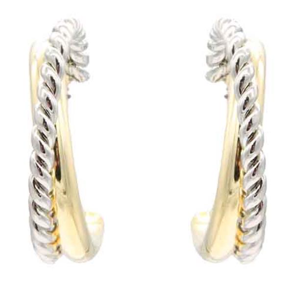 14K GOLD PLATED 2-TONE ROPE MIX C HOOPEARRINGS