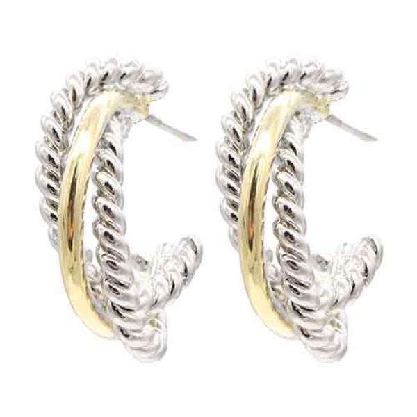 14K GOLD PLATED ROPE TRIPLE C 2-TONE EARRINGS