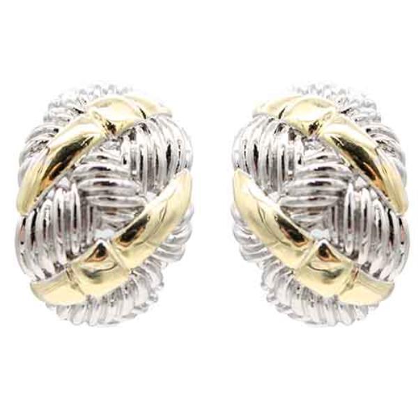 14K GOLD PLATED 2-TONE TEXTURED METAL TWISTED ROPE STUD EARRINGS