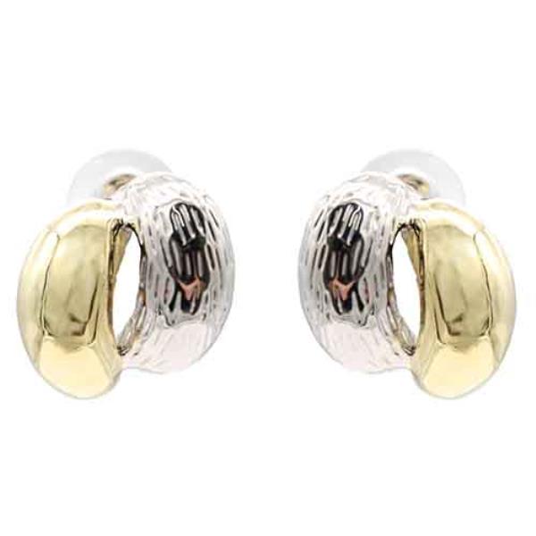 14K GOLD PLATED 2-TONE DOUBLE DOME STUD EARRINGS