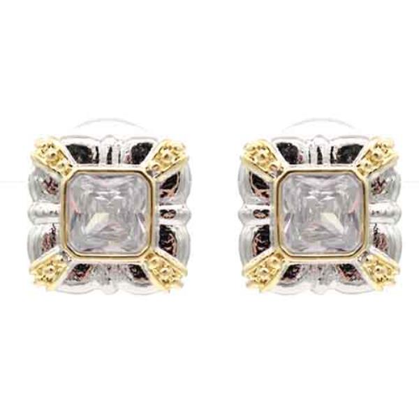 14K GOLD PLATED 2-TONE SQUARE STUD EARRINGS