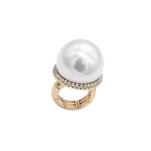 RHINESTONE PAVE WITH PEARL STRETCH RING