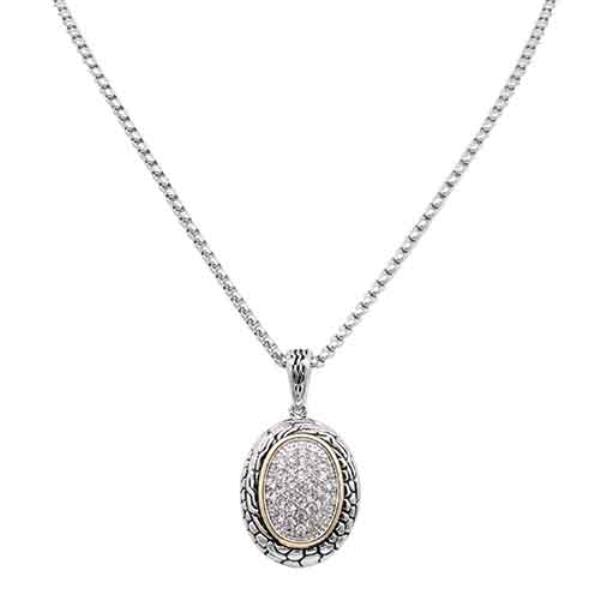 2-TONE WITH CUBIC ZIRCONIA OVAL PENDANT NECKLACES