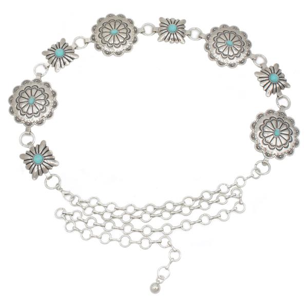 CIRCLE SQUARE STONE ACCENT CONCHO WESTERN CHAIN BELT