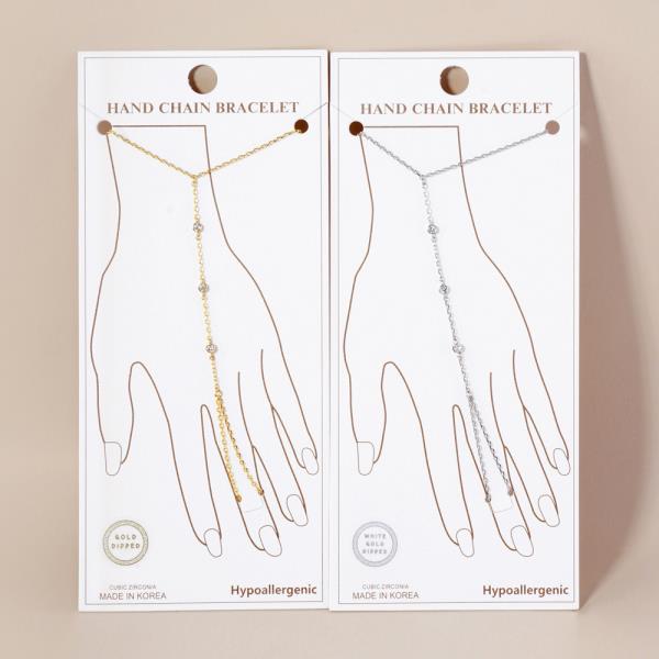 GOLD DIPPED CZ HYPOALLERGENIC HAND CHAIN BRACELET