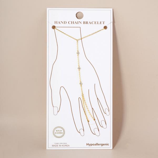 GOLD DIPPED CZ HYPOALLERGENIC HAND CHAIN BRACELET