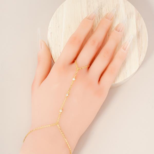 GOLD DIPPED CZ HYPOALLERGENIC HAND CHAIN BRACELET