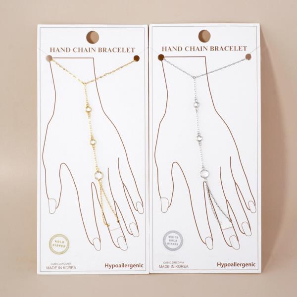 GOLD DIPPED CZ HYPOALLERGENIC HAND CHAIN BRACELET