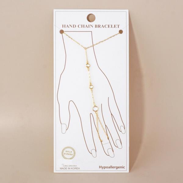 GOLD DIPPED CZ HYPOALLERGENIC HAND CHAIN BRACELET