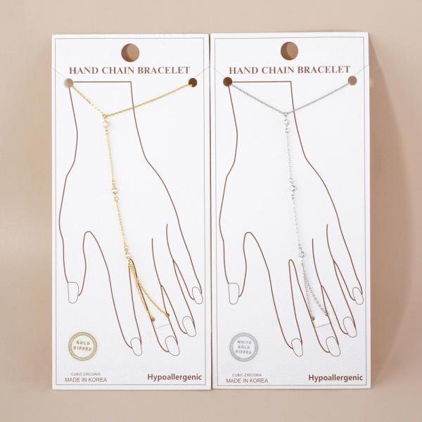 GOLD DIPPED CZ HYPOALLERGENIC HAND CHAIN BRACELET