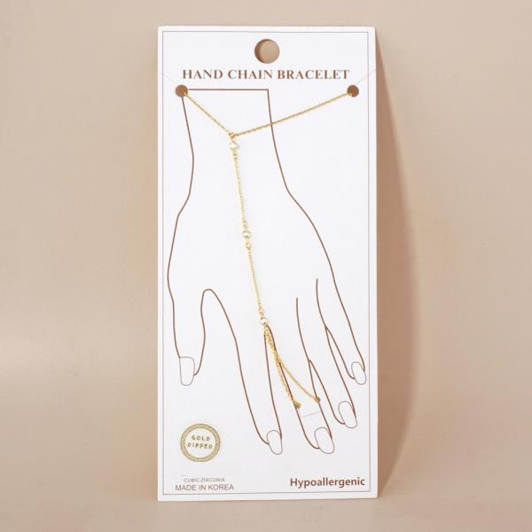 GOLD DIPPED CZ HYPOALLERGENIC HAND CHAIN BRACELET