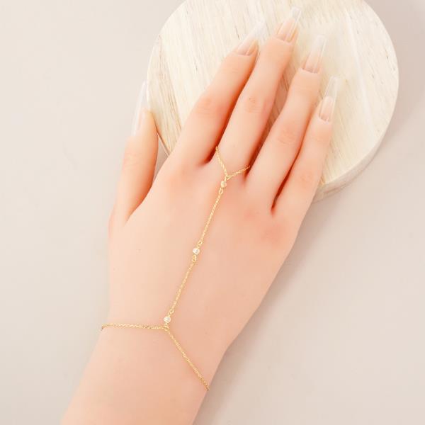 GOLD DIPPED CZ HYPOALLERGENIC HAND CHAIN BRACELET