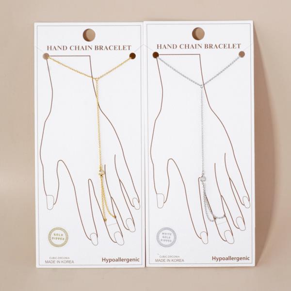 GOLD DIPPED CZ HYPOALLERGENIC HAND CHAIN BRACELET