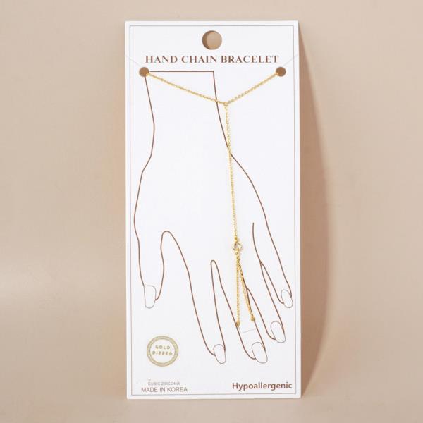 GOLD DIPPED CZ HYPOALLERGENIC HAND CHAIN BRACELET