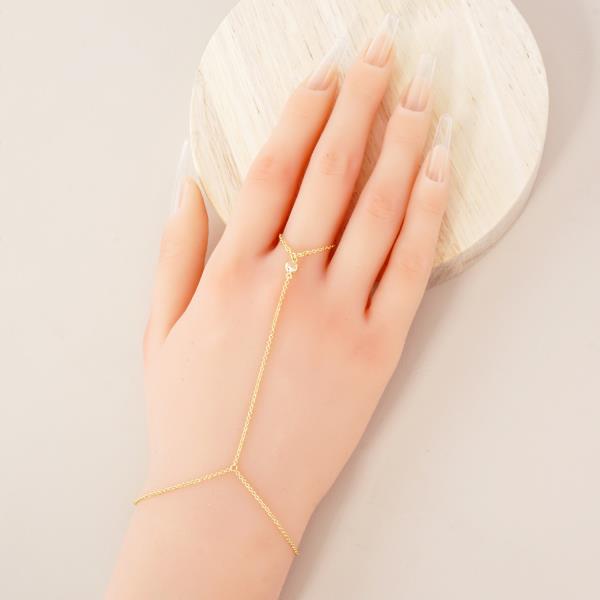 GOLD DIPPED CZ HYPOALLERGENIC HAND CHAIN BRACELET