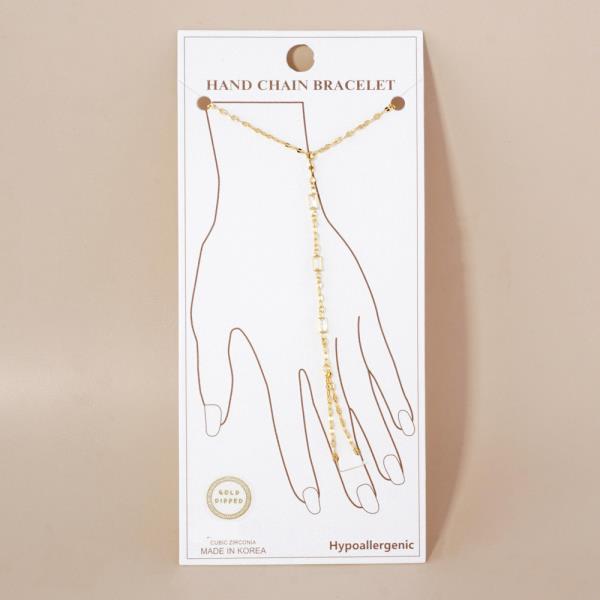 GOLD DIPPED CZ HYPOALLERGENIC HAND CHAIN BRACELET