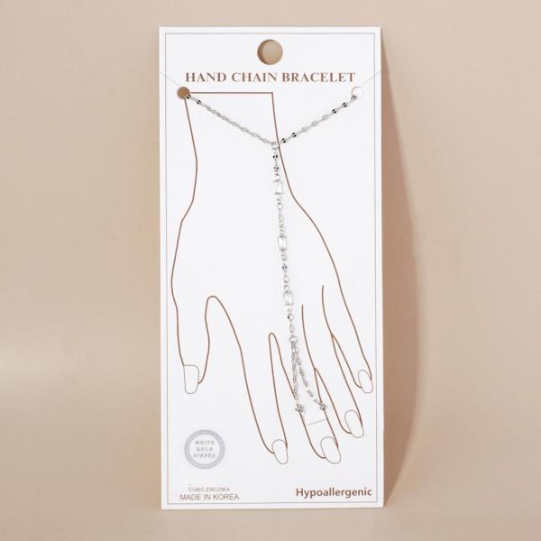 GOLD DIPPED CZ HYPOALLERGENIC HAND CHAIN BRACELET