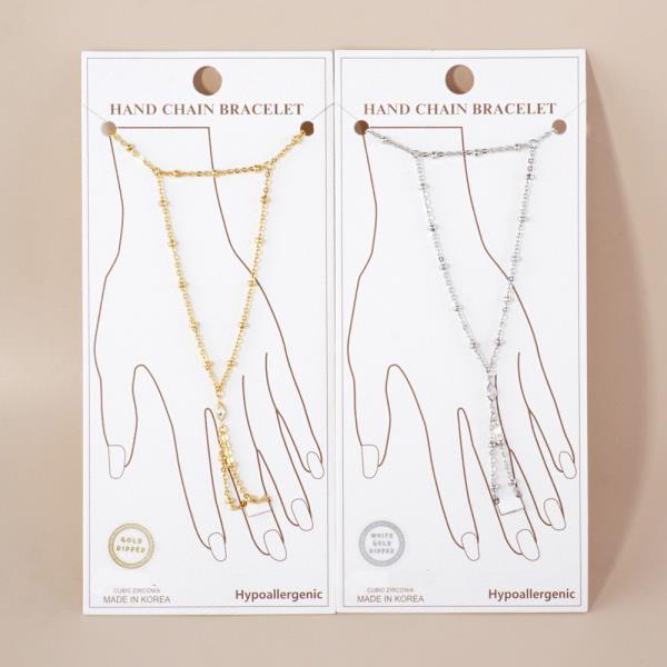 GOLD DIPPED CZ HYPOALLERGENIC HAND CHAIN BRACELET
