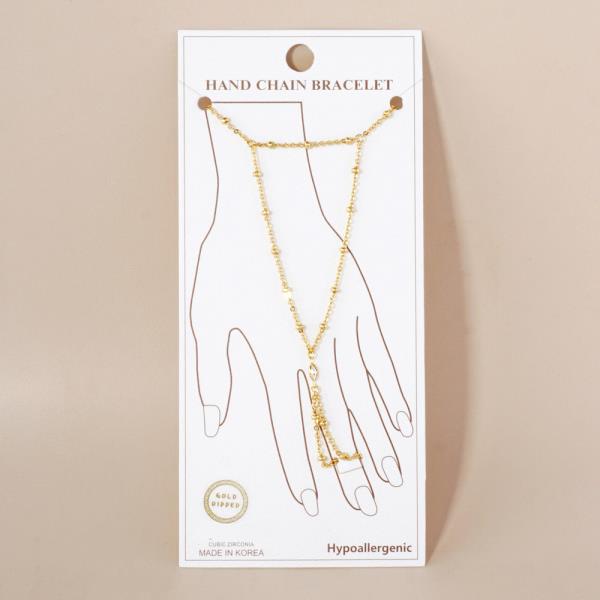 GOLD DIPPED CZ HYPOALLERGENIC HAND CHAIN BRACELET