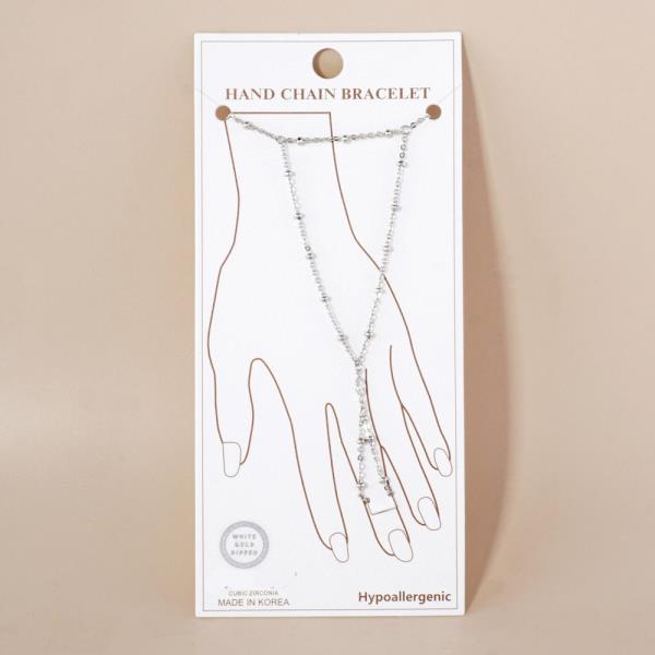 GOLD DIPPED CZ HYPOALLERGENIC HAND CHAIN BRACELET