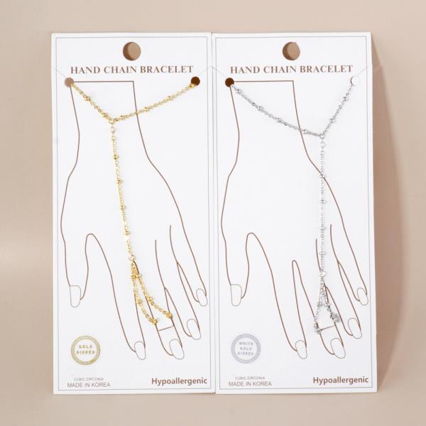 GOLD DIPPED CZ HYPOALLERGENIC HAND CHAIN BRACELET