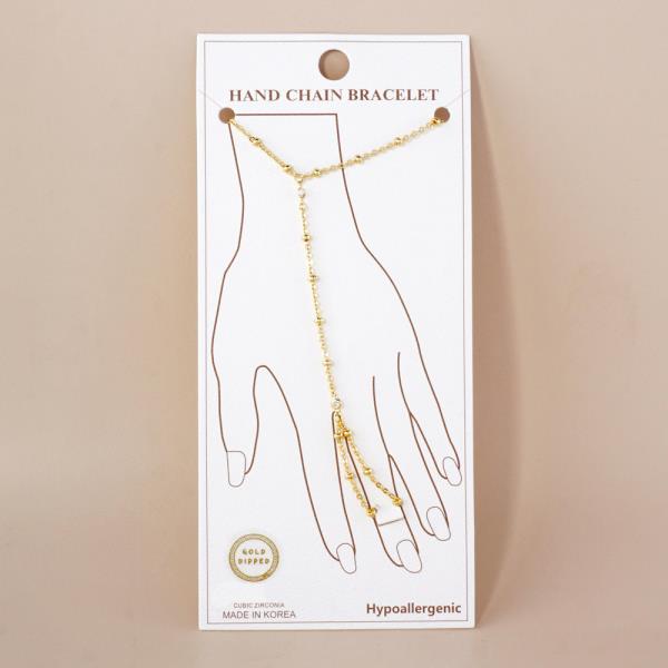 GOLD DIPPED CZ HYPOALLERGENIC HAND CHAIN BRACELET
