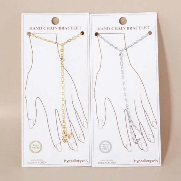 GOLD DIPPED CZ HYPOALLERGENIC HAND CHAIN BRACELET