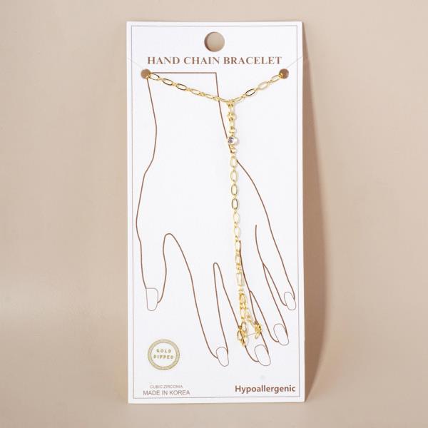 GOLD DIPPED CZ HYPOALLERGENIC HAND CHAIN BRACELET