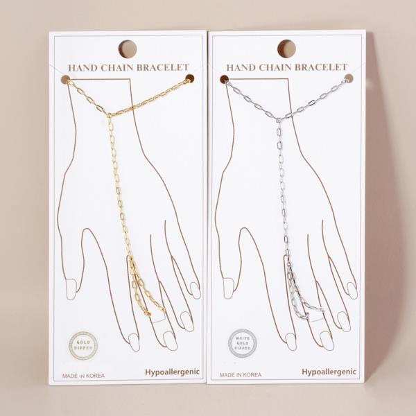 GOLD DIPPED CZ HYPOALLERGENIC HAND CHAIN BRACELET