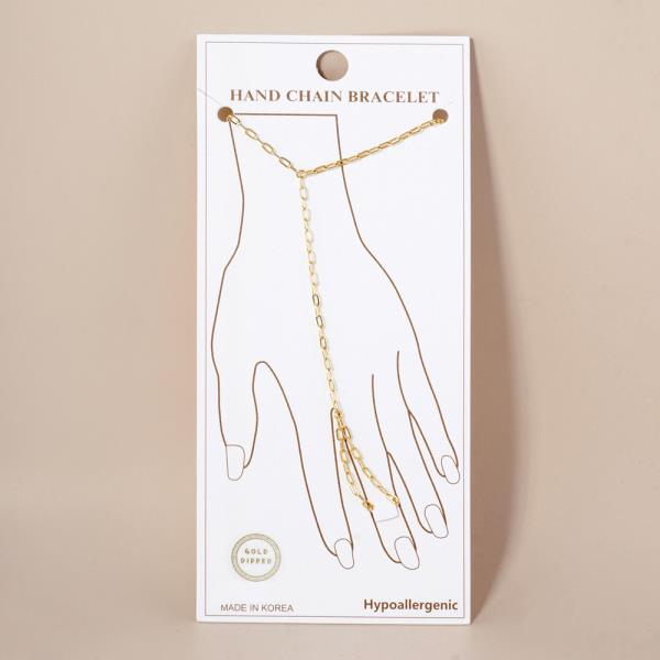 GOLD DIPPED CZ HYPOALLERGENIC HAND CHAIN BRACELET
