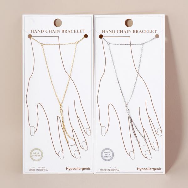 GOLD DIPPED CZ HYPOALLERGENIC HAND CHAIN BRACELET
