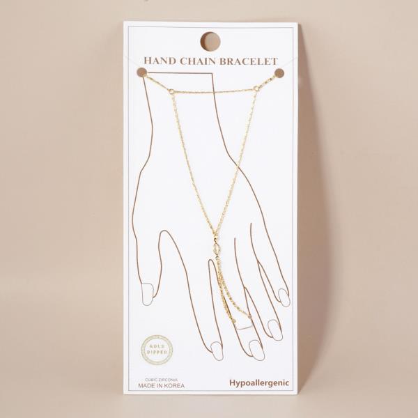 GOLD DIPPED CZ HYPOALLERGENIC HAND CHAIN BRACELET