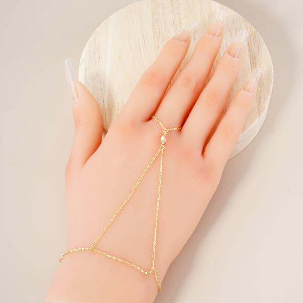 GOLD DIPPED CZ HYPOALLERGENIC HAND CHAIN BRACELET