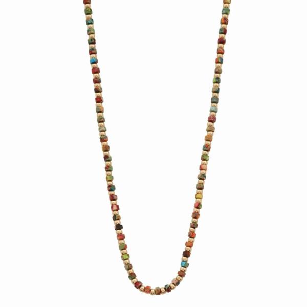 NATURAL STONE METAL BEAD MIX NECKLACE