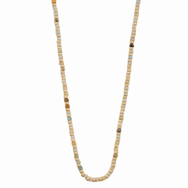 NATURAL STONE METAL BEAD MIX NECKLACE
