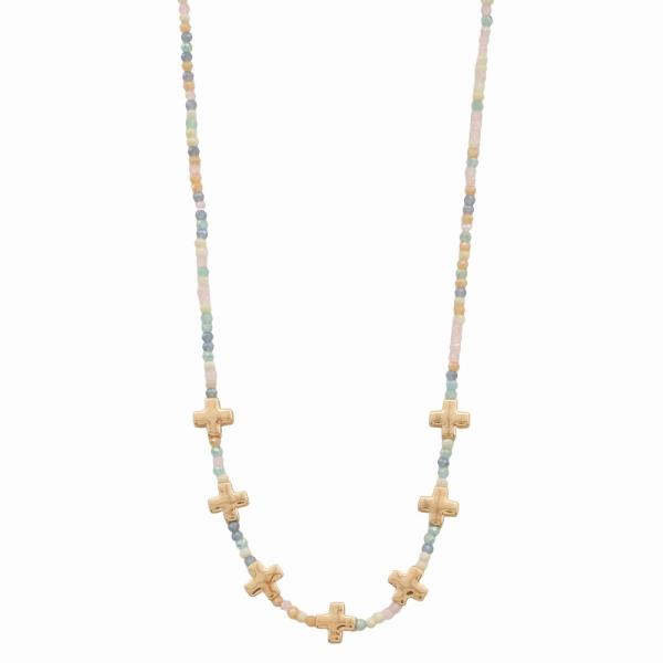SEED BEAD METAL CROSS STATION NECKLACE
