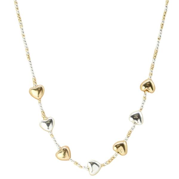 METAL BEAD HEART STATION NECKLACE
