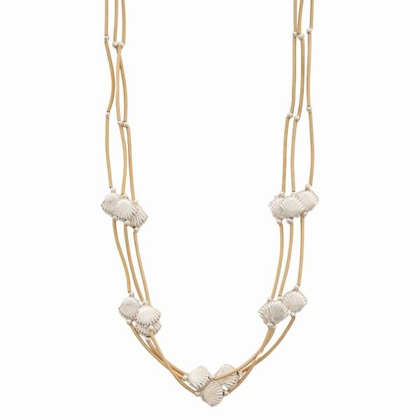 TWO TONE METAL LINE SHELL BEAD 3 LAYERED NECKLACE