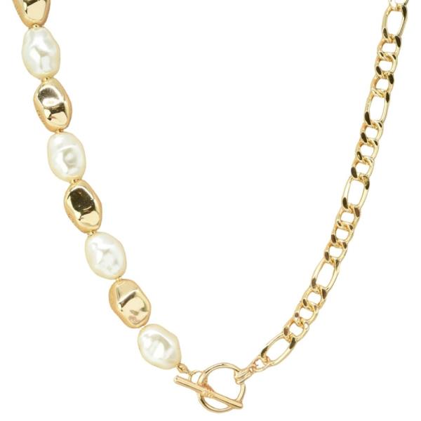 PEARL METAL BEAD CHAIN TOGGLE CLASP NECKLACE