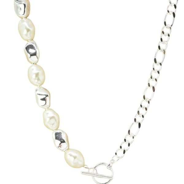 PEARL METAL BEAD CHAIN TOGGLE CLASP NECKLACE