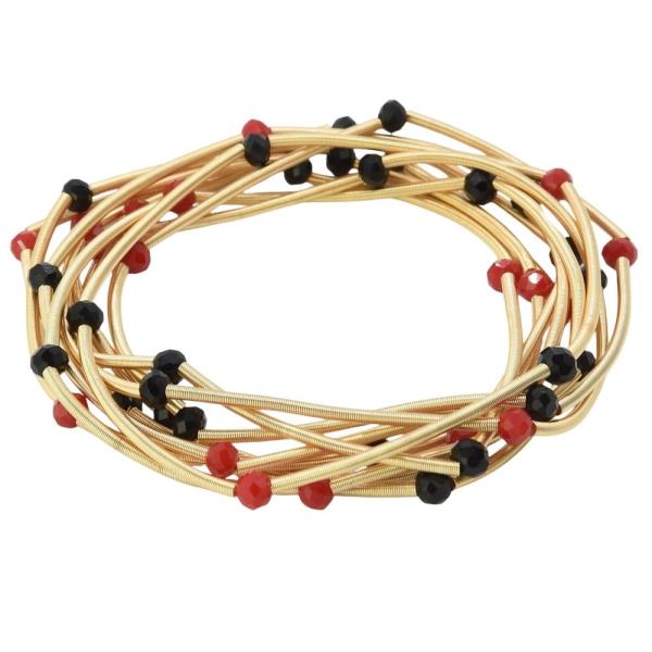 TEXTURED WIRE COIL FACETED BEAD STRETCH BRACELET