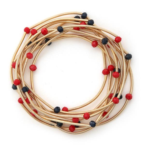 TEXTURED WIRE COIL FACETED BEAD STRETCH BRACELET