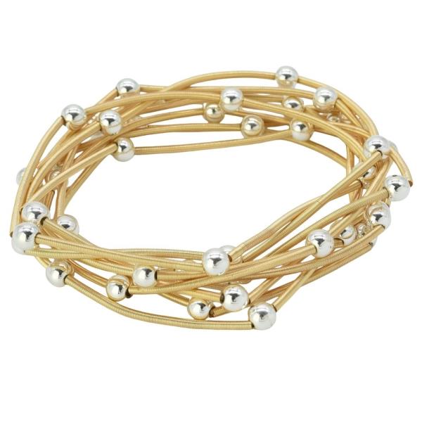 TEXTURED WIRE COIL METAL BEAD STRETCH BRACELET