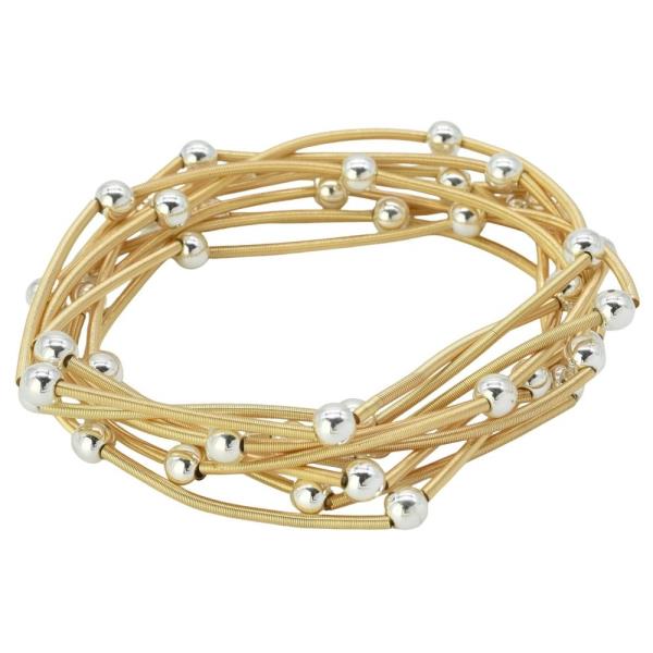 TEXTURED WIRE COIL METAL BEAD STRETCH BRACELET