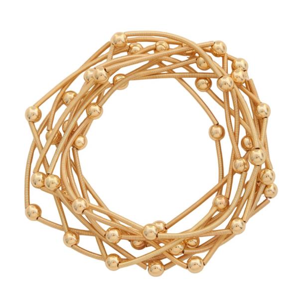 TEXTURED WIRE COIL METAL BEAD STRETCH BRACELET